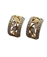Gold Vermeil Over 925 Sterling Silver Pierced Earrings Signed Clear Rhin... - £58.62 GBP