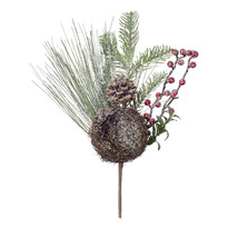 Christmas Pine Mix Pick With Bird Nest 7.9 X 12Inches - $23.62