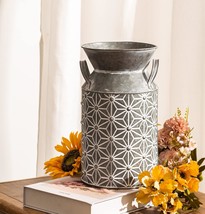 Vintage Galvanized Metal Milk Can, Farmhouse Decorative Flower, 10 Point 6&quot;H - £29.42 GBP