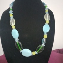 Bright Colors Beaded Necklace Blue Turquoise, Green, Yellow Clear Green - £15.57 GBP