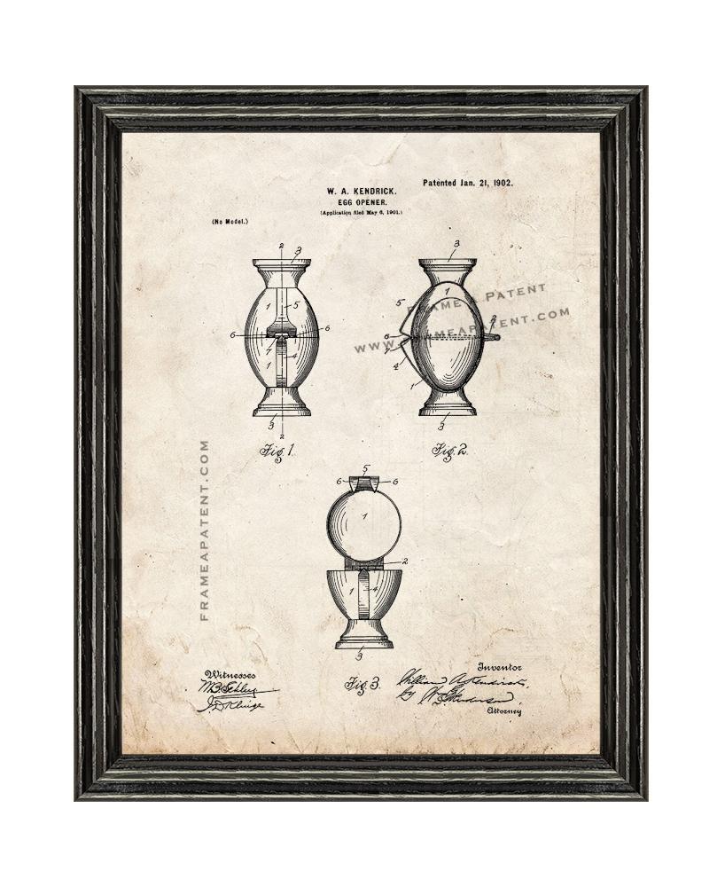 Primary image for Egg Opener Patent Print Old Look with Black Wood Frame