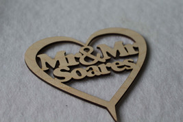 Custom Personalised Mr &amp; Mr Wedding Gift Cake Topper Wooden Heart With N... - £6.34 GBP