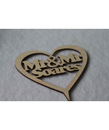 Custom Personalised Mr &amp; Mr Wedding Gift Cake Topper Wooden Heart With N... - £6.32 GBP