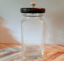 Vintage Square Glass Canister w With Wood Lid 3 1/8&quot; W X 8 1/2&quot; H Check ... - £22.15 GBP