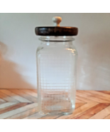 Vintage Square Glass Canister w With Wood Lid 3 1/8&quot; W X 8 1/2&quot; H Check ... - £22.04 GBP