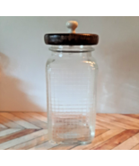 Vintage Square Glass Canister w With Wood Lid 3 1/8&quot; W X 8 1/2&quot; H Check ... - £21.07 GBP