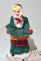 Victorian Lady Christmas Village Figurine  Blonde Red Bonnet and Basket RARE - $24.70