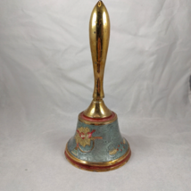 Brass Christmas Holiday Bell Hand Painted French Horn Blue Made In India VTG - £9.58 GBP