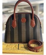 Trending..Vintage Fendi Pequin "Alma" Black/Brown Strip Canvas Satchel/M... - $899.99