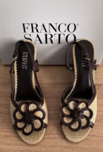 Franco Sarto Sandals  Sling back Straw Woven Wedge w Flower Brown Women&#39;s Sz 8M - £24.57 GBP
