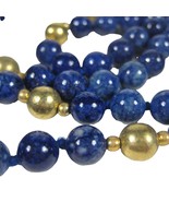 Blue Glass Beaded Necklace 34 inch Strand Hand Knotted Goldtone NO CLASP - £78.28 GBP