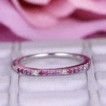 14k White Gold Plated 1 Ct Round Cut Simulated Pink Sapphire Half Eternity Band - £20.61 GBP