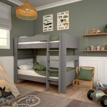 Kids Solid Wooden Grey Single Bunk Bed Sleeper Frame With Ladder Beds Be... - $521.13