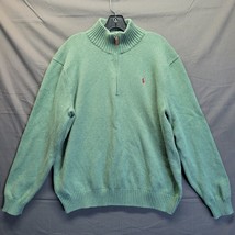 VTG Polo Ralph Lauren Men&#39;s Green Quarter-Zip Sweater XL Leather Zipper - £31.03 GBP