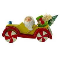 German Christmas Ornament  Santa in Candy Cane Wheel Car Handmade Hand Painted - £15.52 GBP