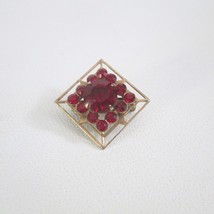 Vintage Red Rhinestone Tiny Pin Square Diamond Shape Goldtone Collar Brooch - £14.06 GBP