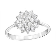 Solid Silver Diamond Cluster Ring 19 Created Diamonds Hallmarked White Gold Look - £16.18 GBP
