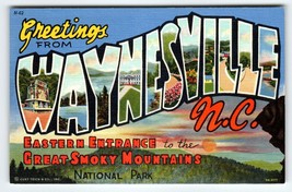 Greetings From Waynesville North Carolina Large Letter Linen Postcard Na... - $11.40