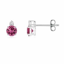 ANGARA 4mm Natural Pink Tourmaline Stud Earrings with Diamond in Silver for Girl - £202.36 GBP+