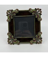 Metal Enameled Jewel Velvet Easel-Back 4x4 Picture Frame Vintage Vibe Re... - €8,62 EUR