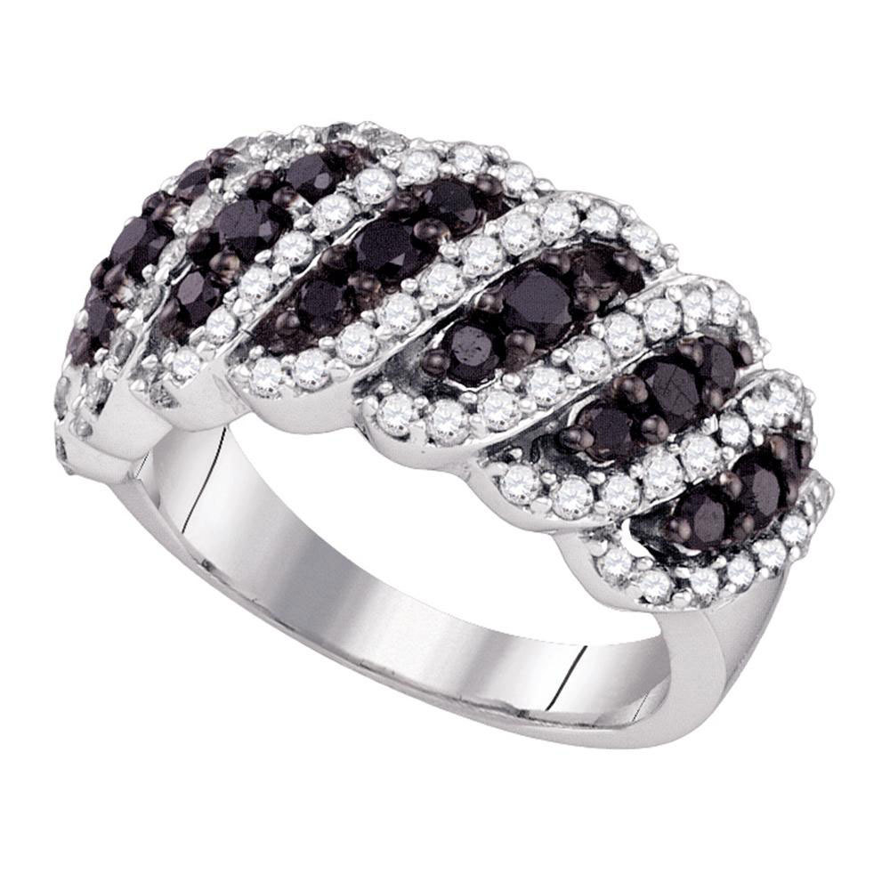 10k White Gold Round Black Color Enhanced Diamond Striped Band Ring 1-1/2 - £913.28 GBP