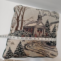 Vintage Christmas Pillow, Riverdale Tapestry Decorative Cushion, All Ye Faithful image 5