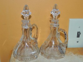 Two Cut Glass Cruet 7&quot; ummarked panel / paneled antique vintage crystal - €50,21 EUR