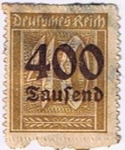 Stamps Germany Deutsches Reich 400 Tausend Over 40 Marks Overprint Used - £0.54 GBP