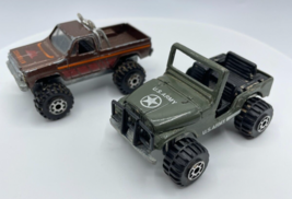 Road Champs GMC Hi Roller Pickup Truck &amp; Coyote Army Jeep 1982 Vintage 1:64 - £5.66 GBP