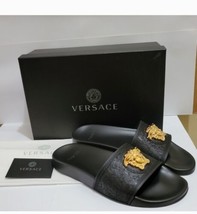 VERSACE Gomma Black Gold Medusa Rubber Pool Slide Sandals Women&#39;s Pick Size  - £155.43 GBP+