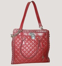 Michael Kors Dark Red Tote Hamilton Hippie Grommet Quilted Leather Tote Bag - $146.42