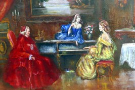 oil painting hand painted on canvas musical recital with Cardinal by R. Sanchez - $399.25