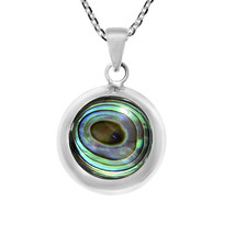 Mesmerizing Nature Round Rainbow Abalone Shell Inlay Sterling Silver Necklace - £14.40 GBP