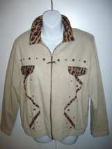 POPOVITCH Vintage Petite Leopard Print Beige Long Sleeve Zipper Jacket M EUC! - £23.94 GBP