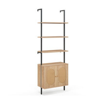 72.5 Inch 6-Tier Wall Mounted Ladder Bookshelf with Rattan Cabinet-Natur... - $2,204.53 MXN