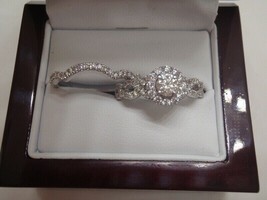 10K White Gold Engagement Ring Wedding Band Bridal Set Round Lab Created Diamond - £265.72 GBP