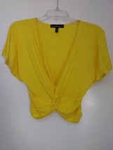 Derek Heart Juniors Rayon Yellow Color Flutter Sleeve Front Twist Crop T... - £6.29 GBP