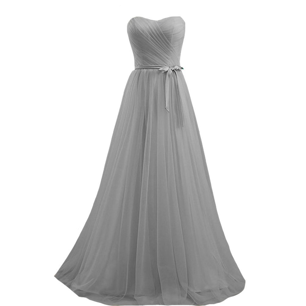 Kivary Simple Sweetheart A Line Tulle Sash Corset Formal Long Prom Bridesmaid Dr