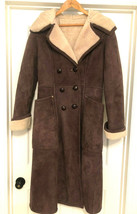 Vtg French Creek Sheep &amp; Wool S 4/6 Double Breasted Long Shearling Coat W/ Hood - £296.16 GBP