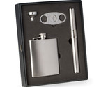 Bey Berk 4 Pieces Stainless Steel Flask Cigar Case &amp; Cutter - $52.95