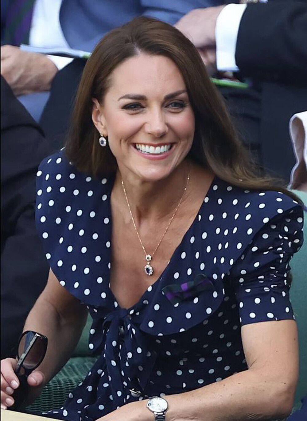 Kate Middleton Inspired Navy Polka Dot Puffed Sleeve Peplum Fit & Flare Dress OZ Item image 4