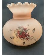 Vintage Pink/Red Floral Flowers Glass  Lamp Shade Hand-Painted Pink Globe - $500.15 MXN