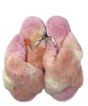 Girls Plush Fur Cross Band Slippers WONDER NATION Pink Orange Yellow Sli... - £10.98 GBP