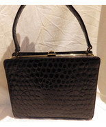 1950s Vintage Mam&#39;selle Bag Black Alligator Leather Handbag Suitcase Style - £23.60 GBP