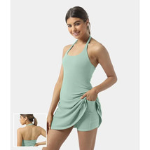 Halara Everyday Cloudful Backless 2-in-1 Activity Dress-Laugh Light Green L - £34.68 GBP