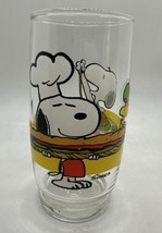Vintage Snoopy Woodstock Eating Sub &amp; Spaghetti Drinking Glass 1965 Schulz - £10.07 GBP