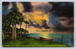 Moonlight on the Gulf of Mexico in Sunny Florida postcard VTG UNP linen boat 131 - £6.53 GBP