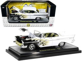 1957 Chevrolet Bel Air Hardtop Bright White with Flames &quot;Mooneyes&quot; Limit... - £45.36 GBP