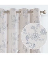 Topick Grey Window Curtains For Living Room Floral Embroidered Linen Tex... - £34.47 GBP