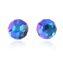 Sparkling Purple and Blue Crystal Ball Sterling Silver 6mm Round Stud Earrings - £8.12 GBP